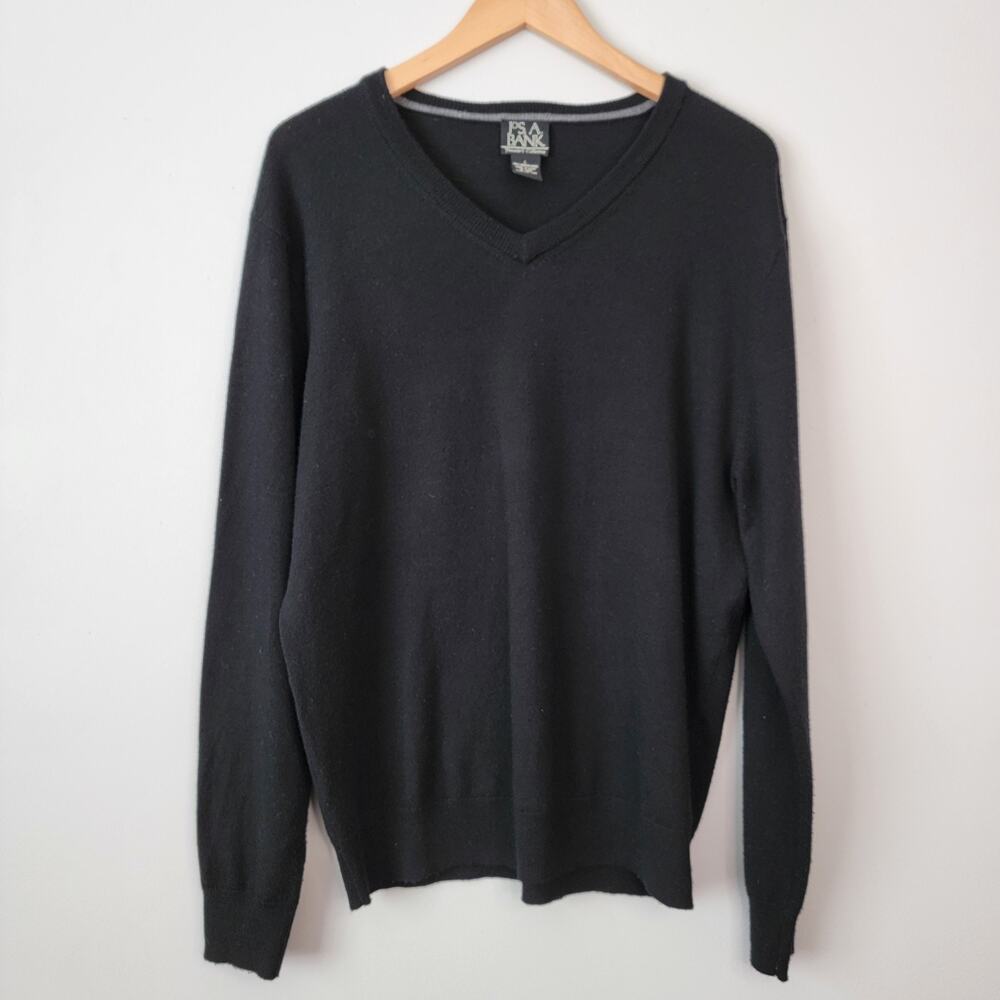 Merino Wool Black Sweater Women L Y2K Classic Preppy Office Travelers Jos A Bank